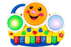 Gooyo GY-88034 Musical Drum & Electronic Piano Keyboard Toy with Animals Sounds Flashings Lights & Music | Piano Keyboard Toy for Kids | Blue | 3xAA Battery (Not Included) | Gift Box Packaging