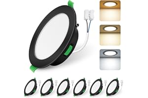 ‎ALUSSO LIGHTING ALUSSO LIGHTING 10W LED Einbaustrahler 230V Ultra Flach Dimmbar Deckenspots 400 Lumen, Warmweiß Neutralweiß Kaltweiß Einstellbar Einbauleuchten, IP44 Deckenstrahler für Badezimmer, Schwarz,6er Set