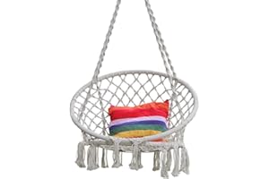 Large Hanging Rope Hammock Lounger Chair Macrame Porch Swing for Indoor Outdoor Home Bedroom Patio Deck Yard Garden,Include Hooks No Ceiling Mount Set By Hi Suyi