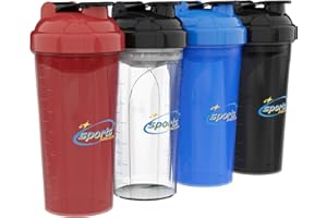 PZMLOASN Pack of 4 Protein Shakers, 700 ml Premium Protein Powder Shaker, Supplement and Pre-Workout Shaker, Leak-Proof, BPA-Free and Easy to Clean (White, Black, Red, Blue)
