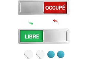 VODUNS Panneaux de Porte Libre/Occupé, Enseigne Coulissante en Argent Plastique Affichée sur Porte avec 2 PCS Adhésives Rondes Plaque de Porte Signe Claire WC Salle de Bain Réunion Toilettes École Bureaux