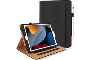 DAORANGE Coque pour iPad 9ème/ 8ème/ 7ème Génération 10.2 Pouces 2021/2020/ 2019, Étui Protecteur en Cuir PU avec Veille/Réveil Automatique, Étui avec Multi-Angle, Porte-Documents (Noir)