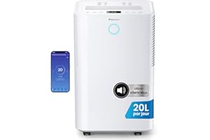 Pro Breeze OmniDry Déshumidificateur compresseur Intelligent 20L/Jour avec réservoir d'eau 4L, séchage du Linge & capteur d'humidité Auto - Absorbeur d’humidité, Contre moisissures & Condensation