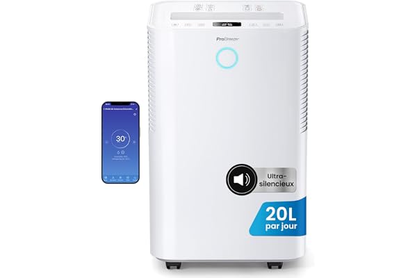 Pro Breeze OmniDry Déshumidificateur compresseur Intelligent 20L/Jour avec réservoir d'eau 4L, séchage du Linge & capteur d'humidité Auto - Absorbeur d’humidité, Contre moisissures & Condensation