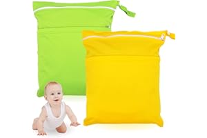 BEAMELY 2Pcs Wet Bag, Cloth Nappy Wet Bags Reusable Wet Dry Bags Waterproof Diaper Bag Washable Zipper Bag Storage Bag for Baby Items Diapers Wet Clothes Daycare Travel Swimming Beach Pool