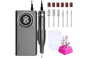 YOKE FELLOW Yokefellow Professional 35000 RPM Nail Drill for Acrylic Nails with 6 bits Rechargeable Portable Manicure Pedicure Nail Drill Machine as a Power Bank Black&Grey&Sliver (Grey+NB07)