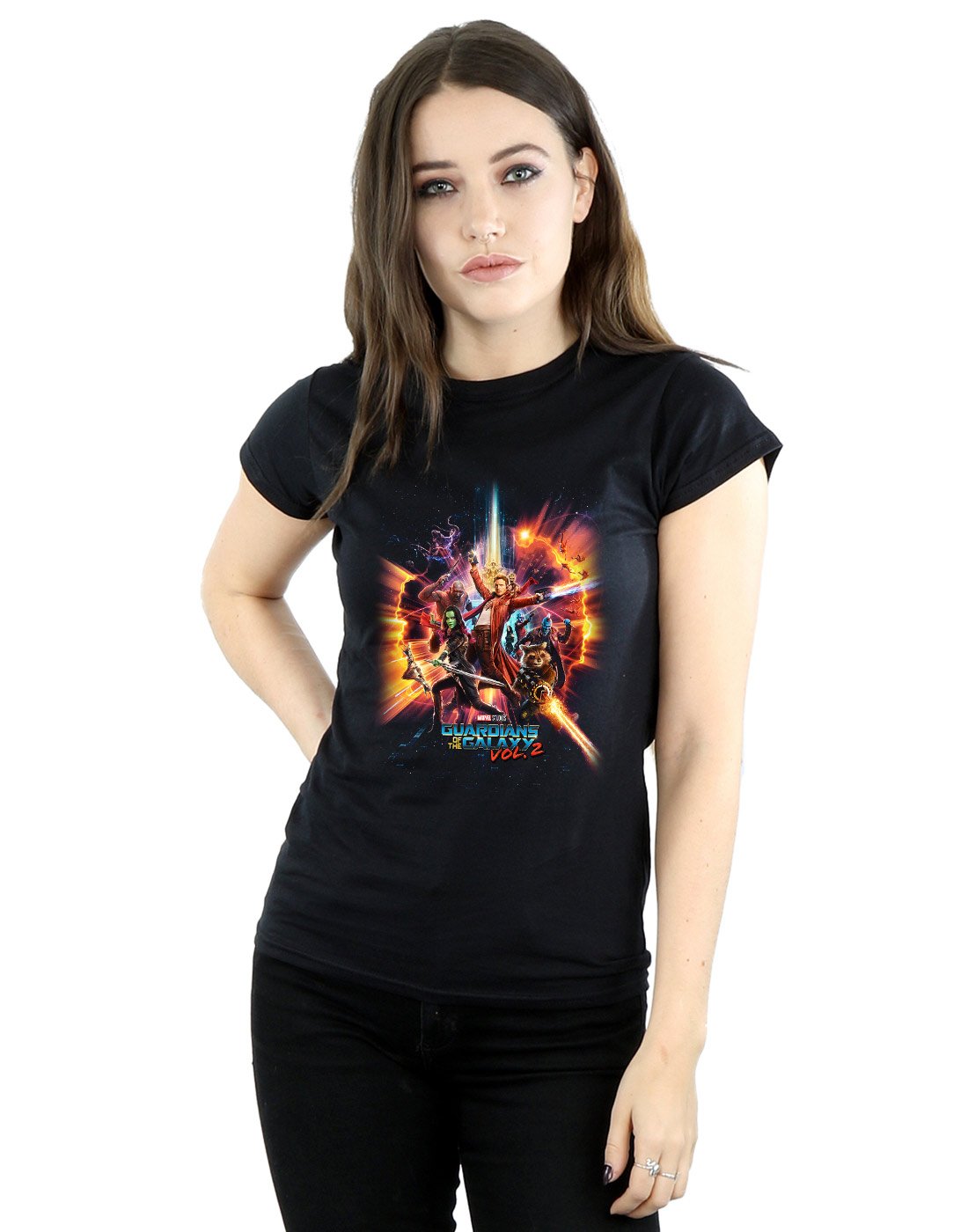 Marvel-Damen-Guardians-of-The-Galaxy-Vol-2-Team-Poster-T-Shirt-Large-Schwarz