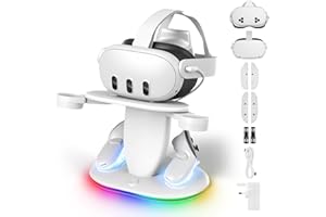 SENPRITY Charging Dock for Meta Quest 2 3 3S Magnetic Charging Station for VR Headset & Controllers Oculus Quest 2/3/3S Accessories Holder with RGB & 2 Rechargeable 2100mAh Batteries & 20W Type C Adapter