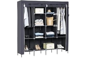 Alightup Armoire de Rangement Dressing Penderie Tissu Garde Robe Portable pour Chambre D'adulte Gris 4 Couches 12 Cubes