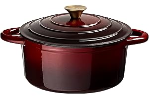 Prochef Enamelled Cast Iron Round Casserole Dish with Lid 26cm – Durable Oven & Hob Safe Stew Pot, Easy to Clean, Ideal for One-Pot Meals, Curries, Roasts & Batch Cooking, Garnet