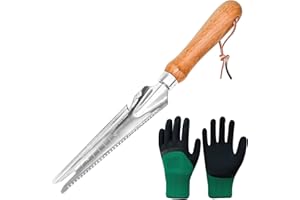 GMMG Sarchiatrice Manuale Acciaio Inossidabile Estrattore di Erbacce 33 mm con Manico in Legno Diserbante Manuale per Giardino Scavare, Estirpare, allentare Il Terreno