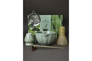 Artcome Juego de matcha japonés, cuenco de matcha con boquilla de vertido, batidor de matcha, cuchara de té, soporte para batidor, kit de ceremonia de matcha hecho a mano para ceremonia de té japonesa