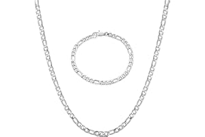 Uwiyo Chaîne Figaro, 1+3 Collier et Bracelet Homme Largeur 3/4/5/6/7/8mm Acier Inoxydable Collier Chaine Bijoux pour Homme Femme Longueur 46/51/56/61/66cm, Argent