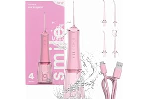Smilekit® Water Flosser | Electric Flosser | Portable Irrigator | Rechargable Irrigator | Dentist Approved | 60 Day Battery | USB-C Charging | 4 Modes | 3 Colour Choices (Pink, One Size)