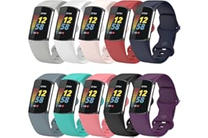 FunBand Bracelet Compatible avec Fitbit Charge 5 Bandes, Bracelet de Montre de Sport de Remplacement en Silicone Souple Réglable Accessorie Bracelet pour Charge 5 Activity Tracker