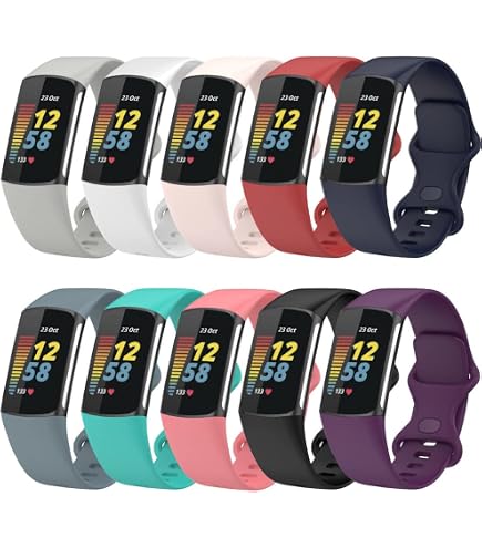 Astorgos 3 Pièces Bracelet de Montre Compatible avec Fitbit Charge 6/Fitbit Charge 5 pour Femme Homme, Bracelet de Remplacement en TPE Souple, Noir/Blanc Lune/Rose Sable