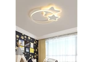 LANEKD LED Plafonnier Enfant Fille Garçon Chambre Deco Lumière Suspension Dimmable avec Télécommande Moderne étoile forme Design Acrylique Plafond Luminaire pour Restaurant Salon Cuisine Ø52*H6cm (Blanc)
