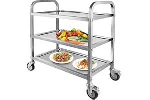 Nisorpa 3 Tier Stainless Steel Catering Trolley Wheels Utility Cart Kitchen Cart Serving Trolley with Locking Wheels for Kitchen Hotels - 750x400x835MM