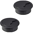 Gedotec Round Cable Pass | Cord Organizer for Living Room Furniture, Office Desks & Tables | Durable Cable Output Sockets | Matte Black Finish | 80 mm Wire Organizers | 2 Pieces