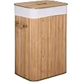 Cesto Per Biancheria Sporca In Legno Di Bambù - Con Coperchio E Sacco Estraibile, Capacità 100 Litri, 50x35x60 Cm
