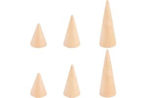 FINGERINSPIRE 6 Stück Kegelringhalter aus Holz 3 Höhen 39,5/54/79 mm Ringständer aus Buchenholz Ringe Displayhalter Schmuck Organizer DIY Craft Holzkegelständer