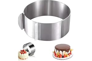 Ksvaye Anello Torta Regolabile Ø 16-30cm Frost Form Cake in Acciaio Inossidabile Cerchio per Torte Stampo Circolare per Torte e Allungabile Altezza 10cm con Scala Incisa per Dolci, Mousse, Torte