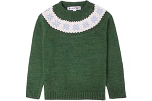 RASDORF Jersey Navidad para Niños Color Verde Botella- Suéter de Invierno para Niños Diseño Greca - Jersey Infantil Cenefa Jacquard Niño Greca Cuello Redondo