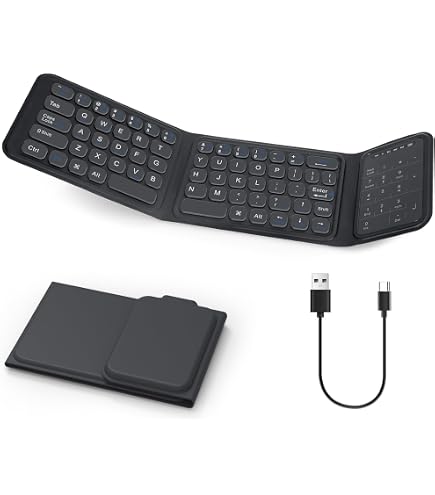 Tastiera Bluetooth Pieghevole Con Tastierino Numerico – 81 Tasti, Ricaricabile USB-C, Compatta, Per Smartphone E Tablet (Grigio)