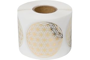 PROLAC BESCHRIFTUNGEN PROlac – Blume des Lebens Sticker – 500 Stück auf Rolle – Etiketten Selbstklebend perfekt zum Dekorieren – 50x50mm Blume des Lebens Aufkleber mit glänzender Metallfolie - (Transparent/Gold)