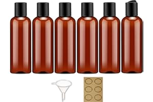 Apstaqeoo 6 botellas de plástico de 100 ml con tapa abatible en la parte superior de disco, botella vacía rellenable, contenedor de viaje dispensador con 1 embudo y 6 etiquetas, aprobado por la TSA