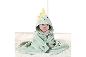 BBXWANG Cotton Hooded Baby Towel, Cute Baby Bath Towel for Newborns, Infants, Toddlers, Baby Towels with Hood for Girls Boys (green dino)
