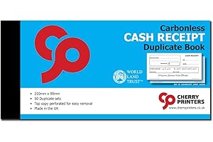 Cherry Printers Carnet de 50 Duplicatas de reçus autocopiants sans carbone, 99 x 210 mm