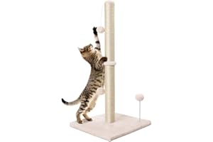 Dohump Cat Scratching Post, 84cm Tall Indoor Claw Scratcher with Premium Natural Sisal Rope, Heavy Base Covered with Soft Smooth Plush for Kittens and Cats, Beige