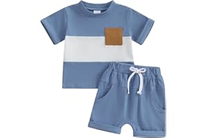 Xeadoffubio Baby Jungen Sommer Kurze Hosen Outfits Patchwork Sportanzug Kurzarm Rundhals Kontrast Farbe T-Shirt+Elastische Taille Kurzehose Jungen Loungewear Set Summer Tracksuit