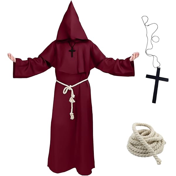 Costume Da Monaco Medievale Uomo - Tunica Con Cappello | Taglia XS | Marrone | 100% Poliestere - Foto 3