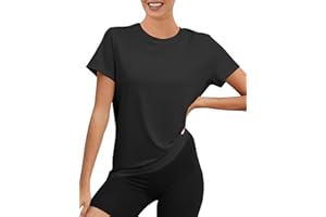 Rapbin Sportshirt Damen Kurzarm, UPF 50+ Basic Leichtes Atmungsaktiv Trocken Funktions Sport Oberteile Damen Rundhals Sportshirt Damen Locker für Fitness Laufshirt Yoga