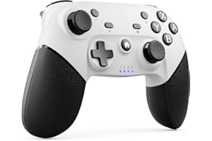 RivalPlay Controller per Switch, Gamepad Remoto Wireless Bluetooth Wake-On-Wake con ASSE Giroscopico a Doppia Vibrazione Turbo, Ferroso, Bianco
