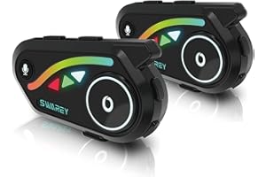 SWAREY Interfono Bluetooth Moto V8 5.2 con FM e Condivisione di Musica Auricolare Casco IP67 Cancellazione del Rumore DSP&CVC HiFi Stereo Coppia 1000M Sistema di Comunicazione (2 Unità, 2X Rider)