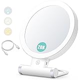 B Beauty Planet Specchio trucco con luci, 20X/1X doppio lato portatile illuminato trucco bellezza specchio, illuminazione a 3