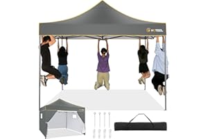 HOTEEL Gazebo 3x3 Pieghevole Impermeabile, Gazebo Esterno Resistente Con Parete Laterale, Gazebo Pop-Up Da Giardino Impermeabile Per Feste Campeggio Mercato, Grigio