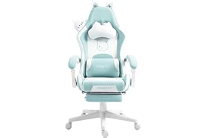 Dowinx - Silla de juego para ordenador, diseño ergonómico, con respaldo alto, soporte lumbar, reposapiés, piel sintética, azul