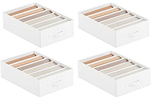 SONGMICS Juego de 4 Organizadores de Cajón, Organizadores de Armario de 6 Compartimentos, Plegables, 42 x 30 x 17 cm, para Pantalones, Ropa, Blanco Nube RUS009W04