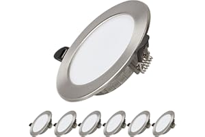 Dexnump Spot encastrable LED ultra plat 230V - Lot de 6 spots encastrables 7W Spots de plafond énergétique Spots encastrables IP44 pour salle de bain cuisine salon (Argent,2700K)