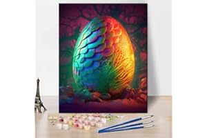 TISHIRON Wielokolorowe jajko smocze do malowania według liczb, dla dorosłych, kolorowe pisanki po ciemnym malowaniu według liczb, malowanie według liczb, dla dorosłych, początkujących, obraz olejny, na płótnie, sztuka ścienna, 40 x 50 cm