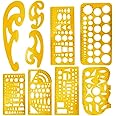 KAHEIGN 9Pcs French Curve and Template Ruler Set, Geometric Drawing Templates Stencils Plastic Measuring Rulers for Drawing Engineering Drafting Building School Office Supplies