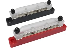 ZPW 12 V-48 V DC, blocco di distribuzione dell'alimentazione 150 A, con bullone di collegamento M6, per auto, camper, barca, rosso, nero, 2 pezzi (4 bulloni M6, 6 viti M4, con coperchio)