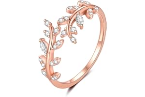 MASOP Ring Sterling Silber 925/Gold/Rosegold Zweig Blatt Verstellbar Offener Ringe AAA Zirkonia Schmuck Vergoldet Geschenke für Damen Frauen Freundin Mädchen Schwester Mutter Geburtstag
