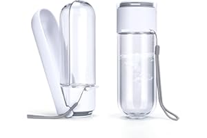 PETTOM Bottiglia per Cani Portatile Borraccia per Cani Antibatterico a Prova di Perdite, Multifunzione Dispenser di Acqua per Cani per Esterno Passeggiate Escursioni Corsa Viaggi 420ML Bianco