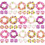 Decoraciones de fiesta hawaianas de luau: el conjunto de flores leis es adecuado para fiestas temáticas de luau, ropa de verano o playa; Ideal para un disfraz de luau en fiestas de cumpleaños temáticas de luau o cualquier evento de luau