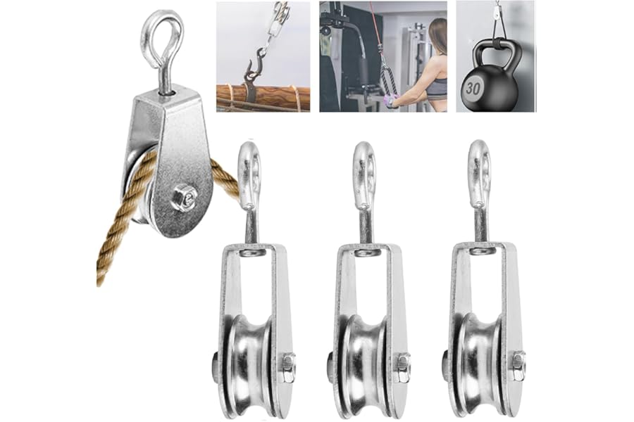 3 Pcs Stainless Steel Pulley Wheel, Heavy Duty Single Pulley, M25 Pulley Block, 360 Degrees Swivel Pulley, Load Capacity 30kg, Pulley System, Stainless Steel Rope Pulley, for Washing Line, Gym, Crane